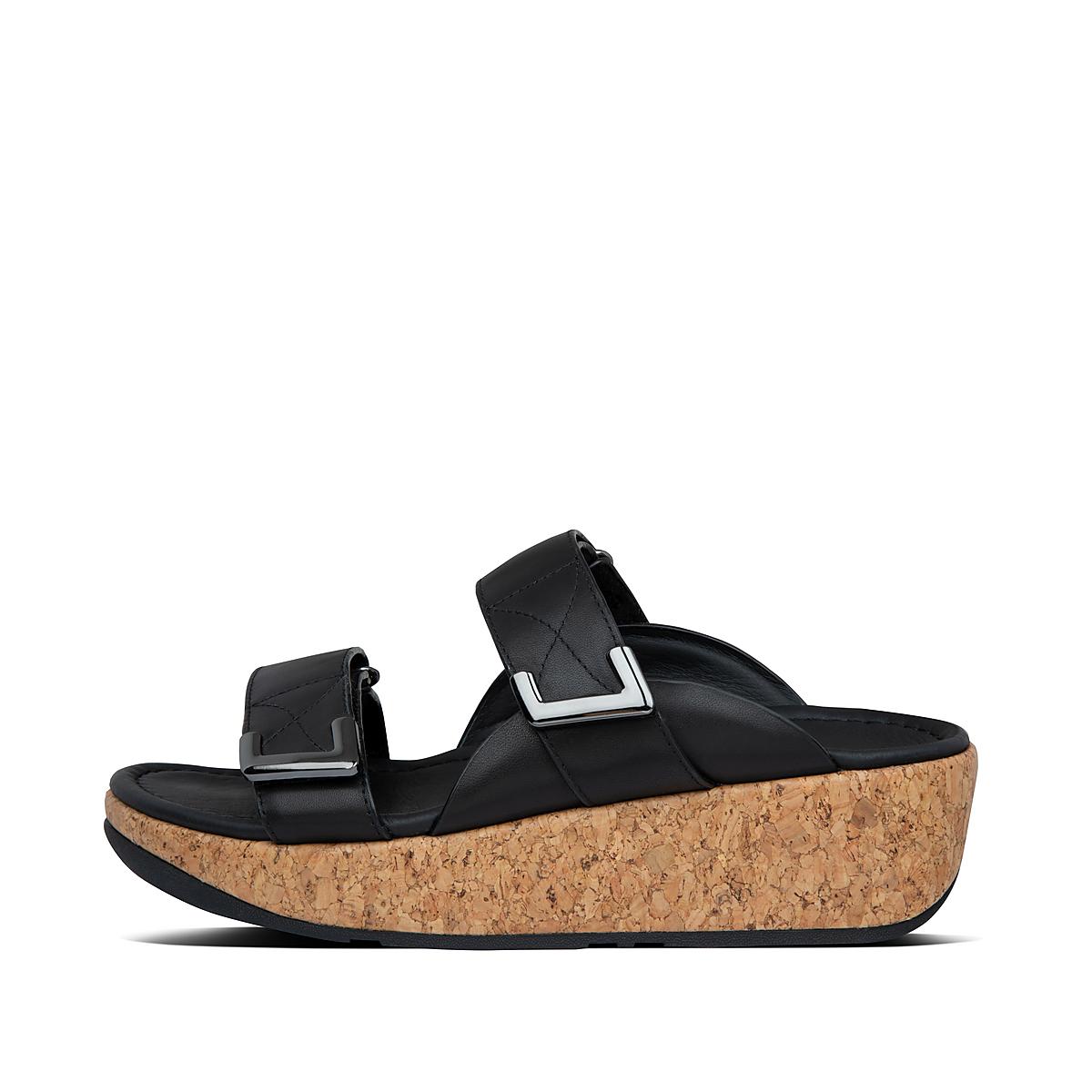 Sandales Fitflop REMI Adjustable Leather Slides Femme Noir | WZA-315429