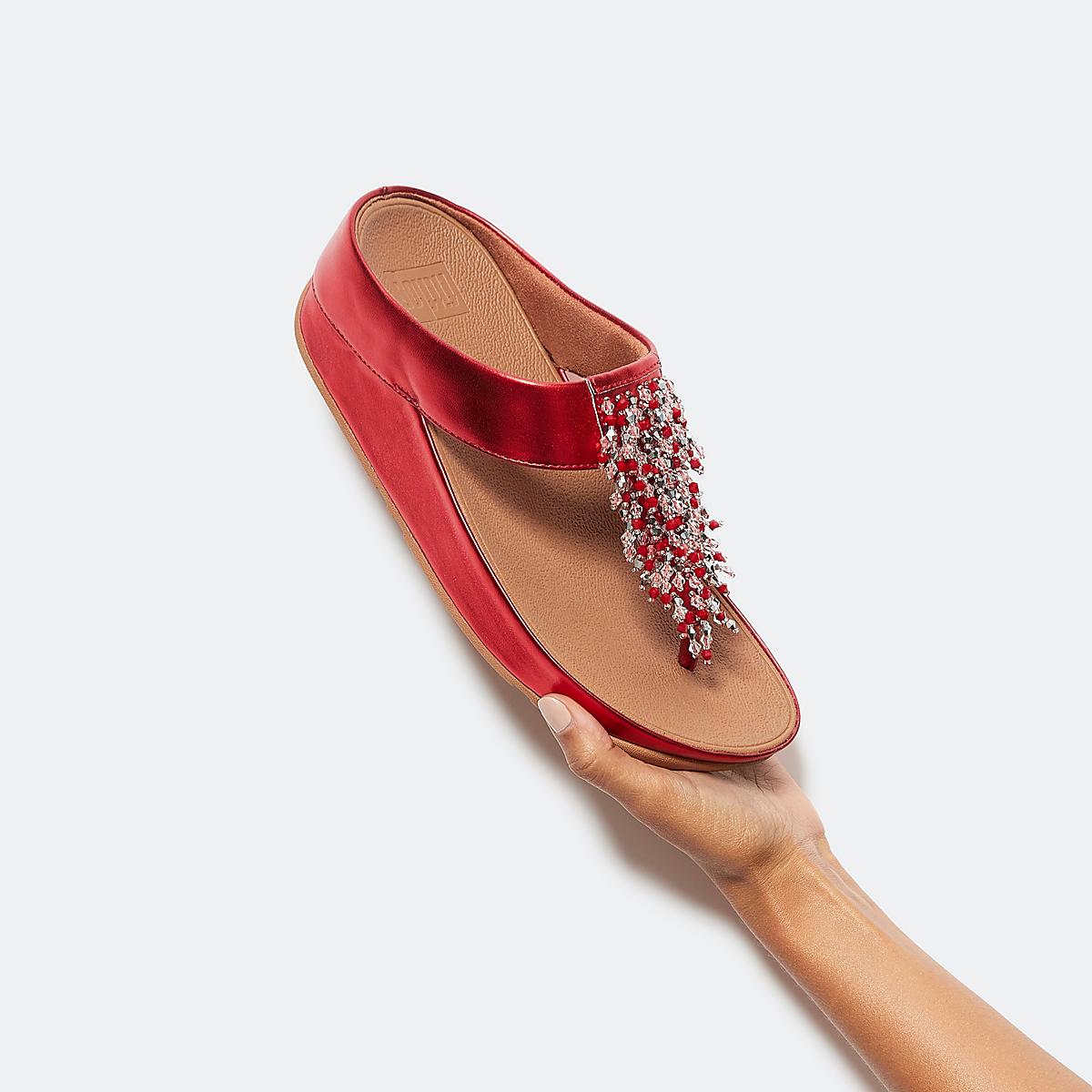 Sandales Fitflop RUMBA Beaded Toe-Post Femme Rouge | BPW-207359