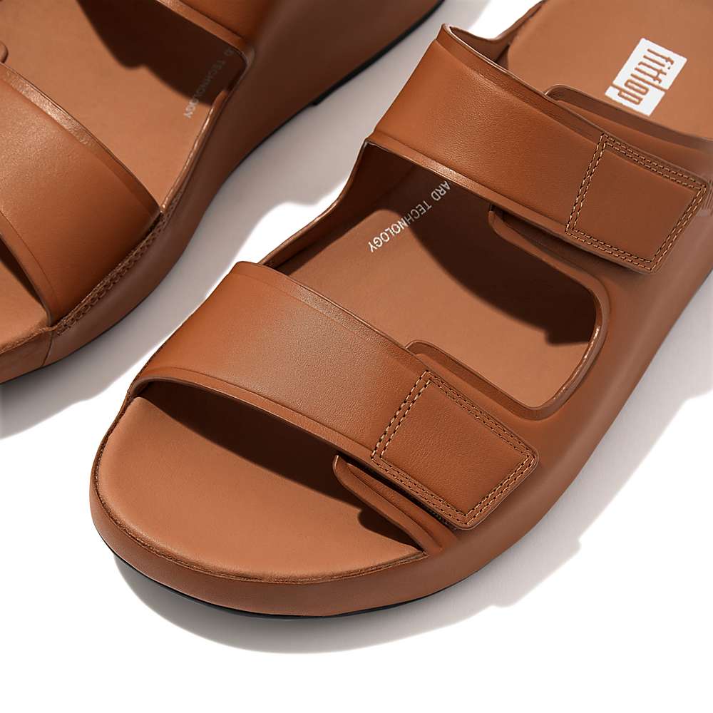 Sandales Fitflop SAMEL Adjustable Leather Slides Homme Marron Clair | EWP-463910