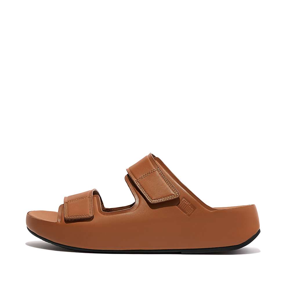 Sandales Fitflop SAMEL Adjustable Leather Slides Homme Marron Clair | EWP-463910