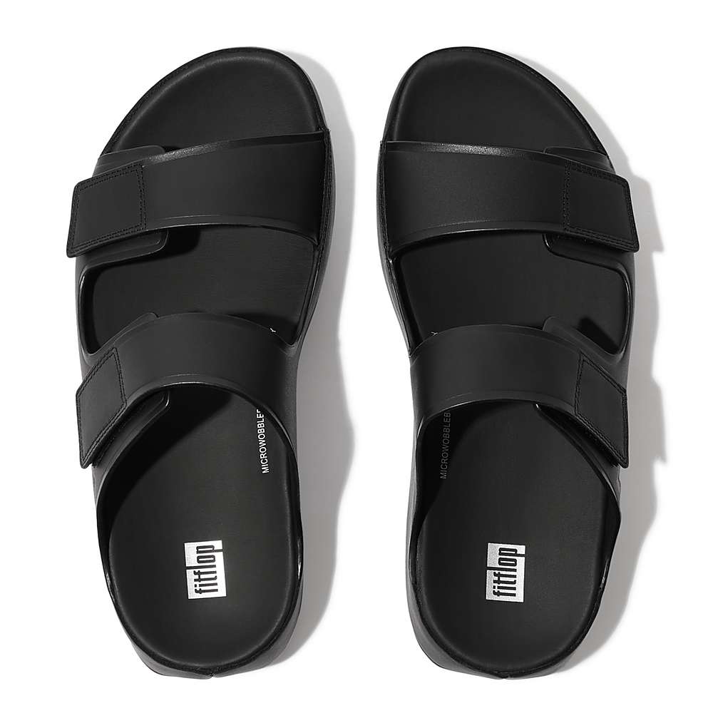 Sandales Fitflop SAMEL Adjustable Leather Slides Homme Noir | IOH-210368