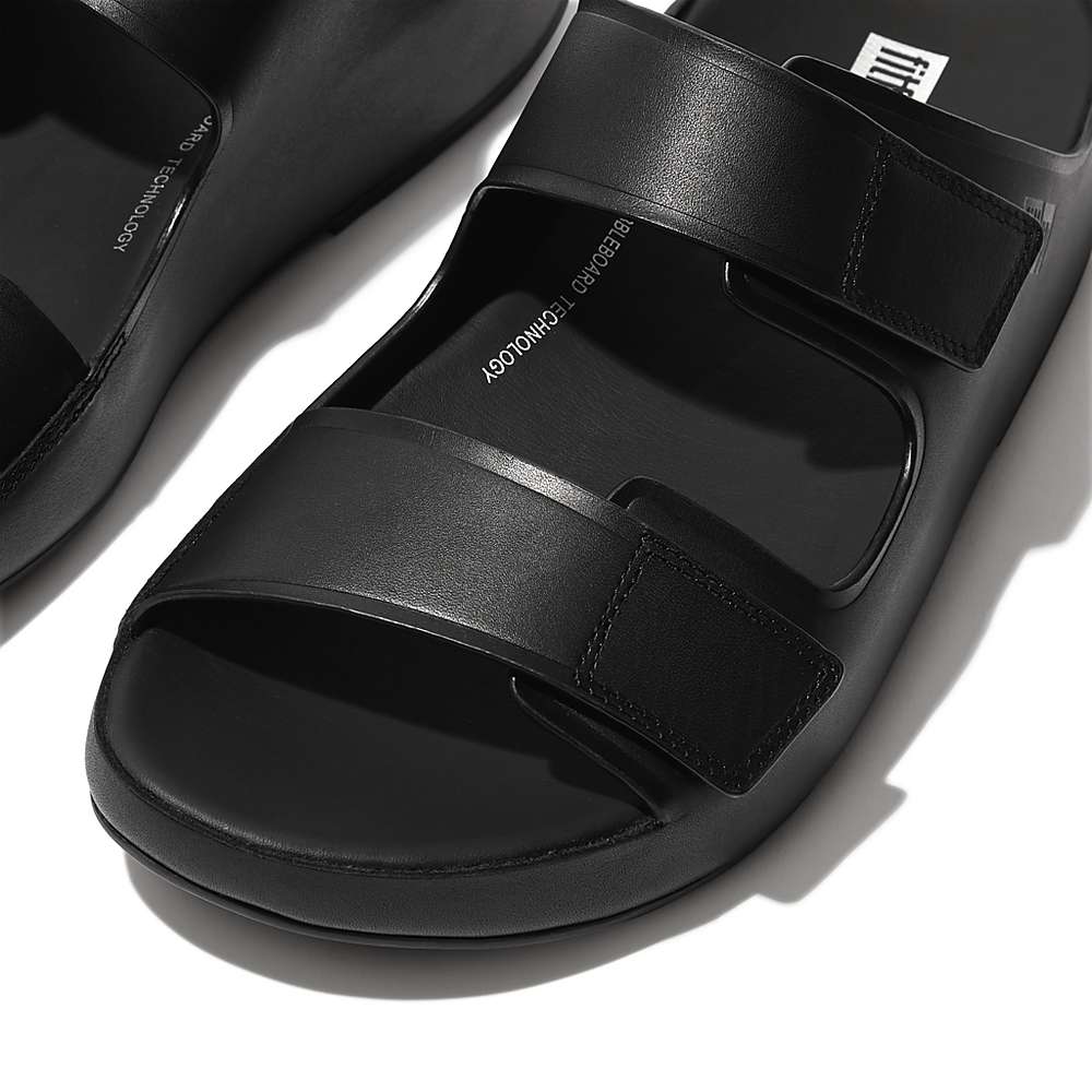 Sandales Fitflop SAMEL Adjustable Leather Slides Homme Noir | IOH-210368