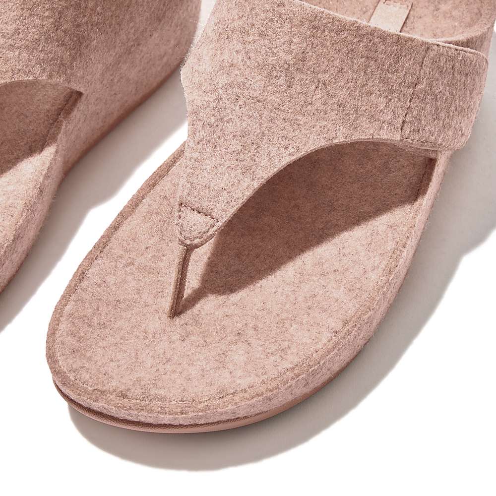 Sandales Fitflop SHUV E01 Adjustable Felt Toe-Post Femme Beige | AER-069412