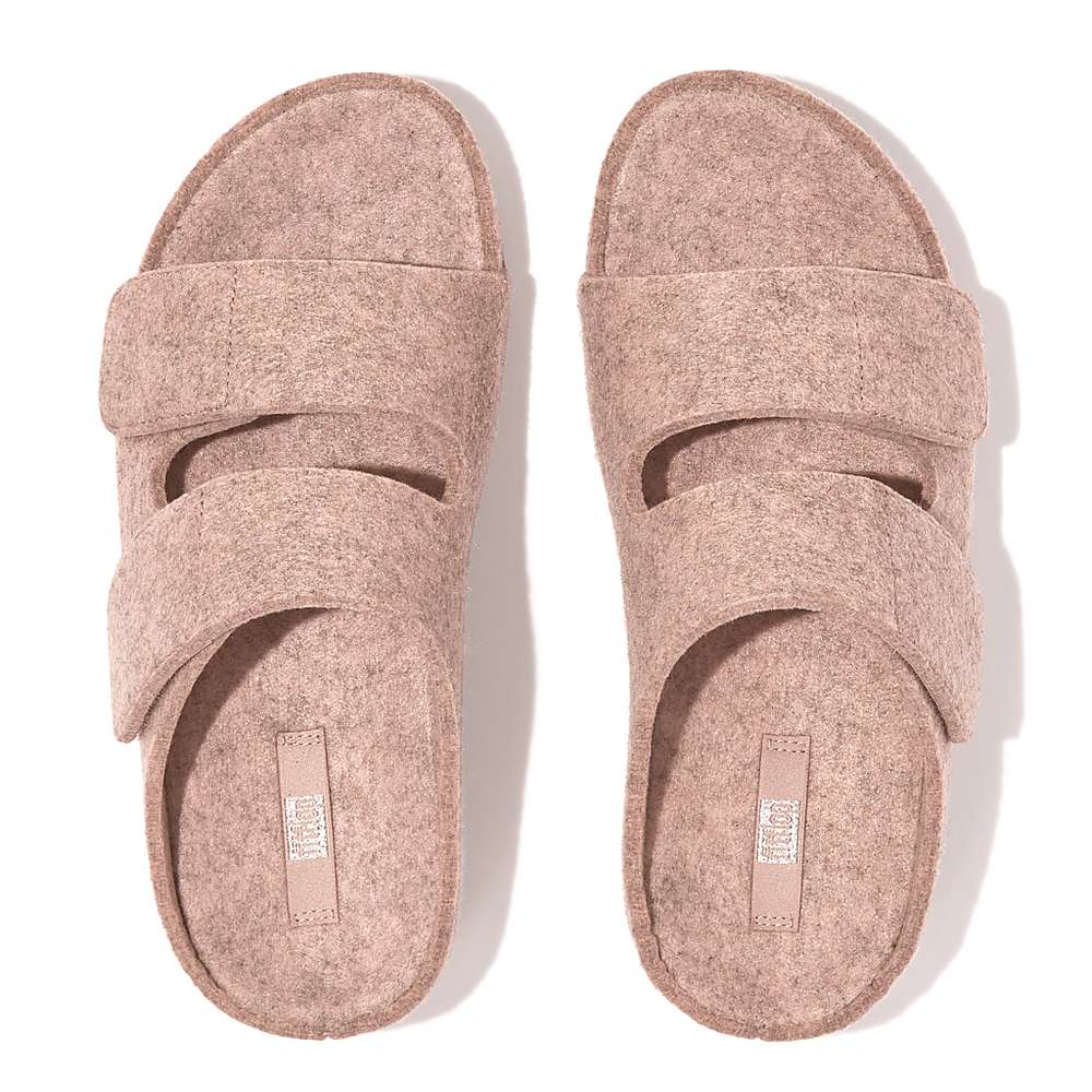 Sandales Fitflop SHUV E01 Adjustable Two-Bar Felt Slides Femme Beige | UGV-162539