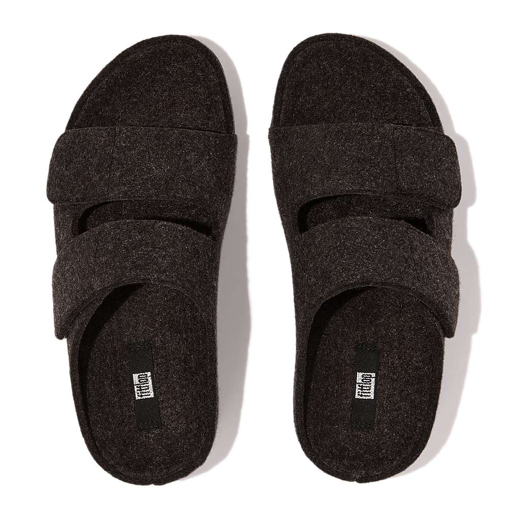 Sandales Fitflop SHUV E01 Adjustable Two-Bar Felt Slides Femme Noir | VIA-264075