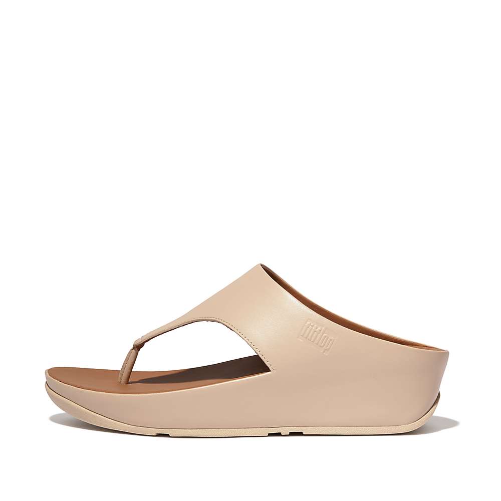 Sandales Fitflop SHUV Leather Toe-Post Femme Grise Beige | DTF-602718