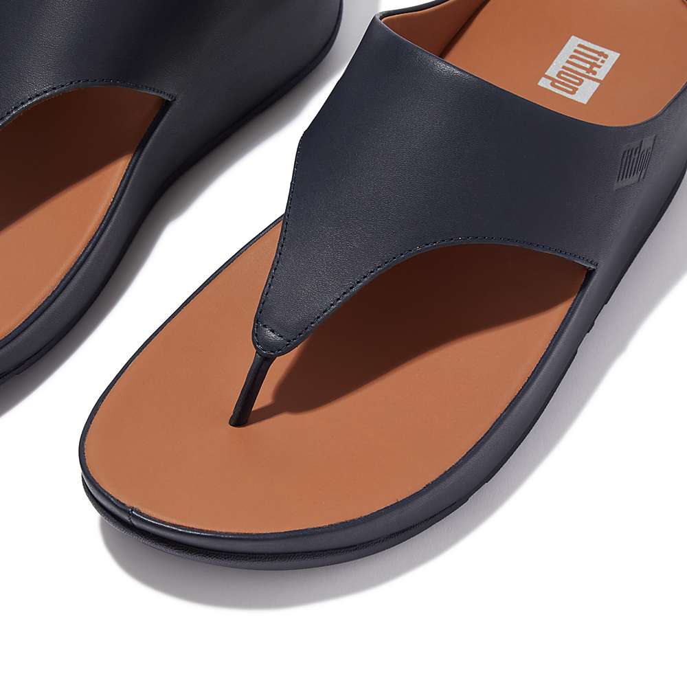 Sandales Fitflop SHUV Leather Toe-Post Femme Bleu Marine | KEI-539421