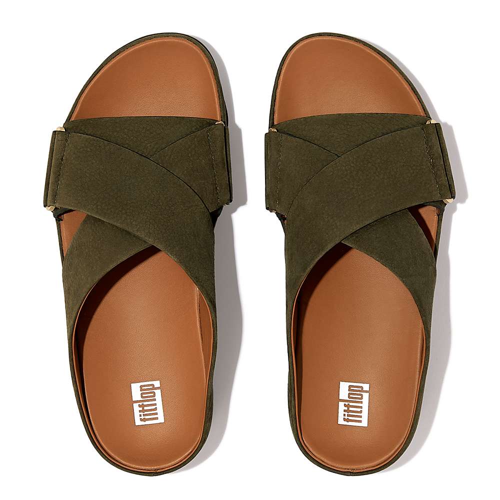 Sandales Fitflop SHUV Nubuck Cross Slides Femme Vert Olive | TNX-415263