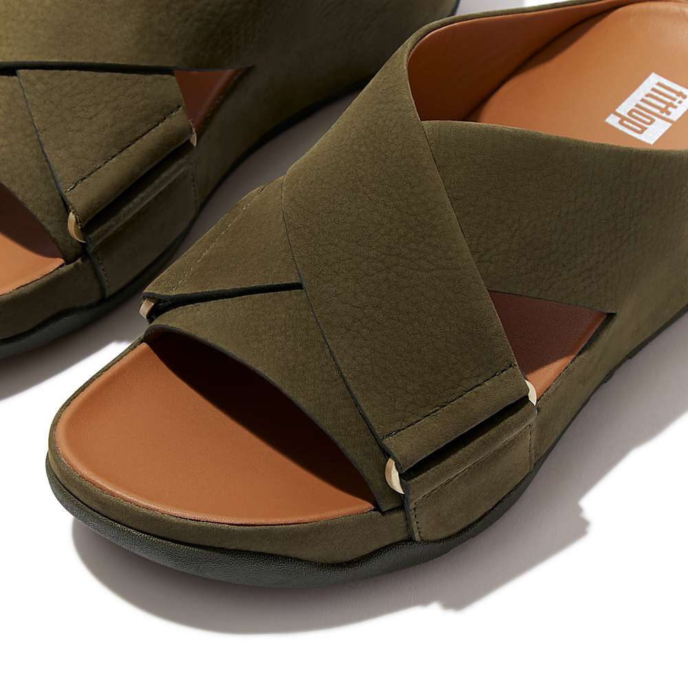 Sandales Fitflop SHUV Nubuck Cross Slides Femme Vert Olive | TNX-415263