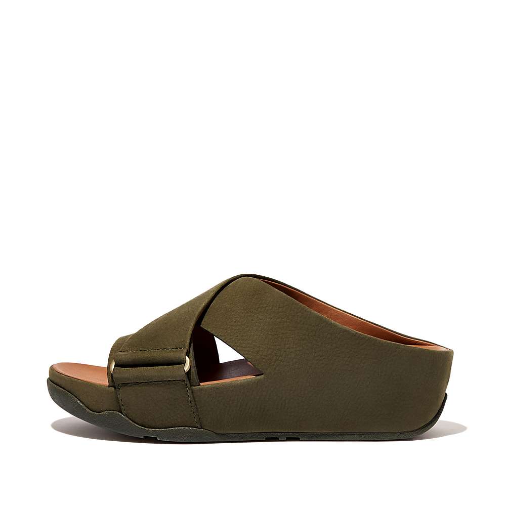 Sandales Fitflop SHUV Nubuck Cross Slides Femme Vert Olive | TNX-415263