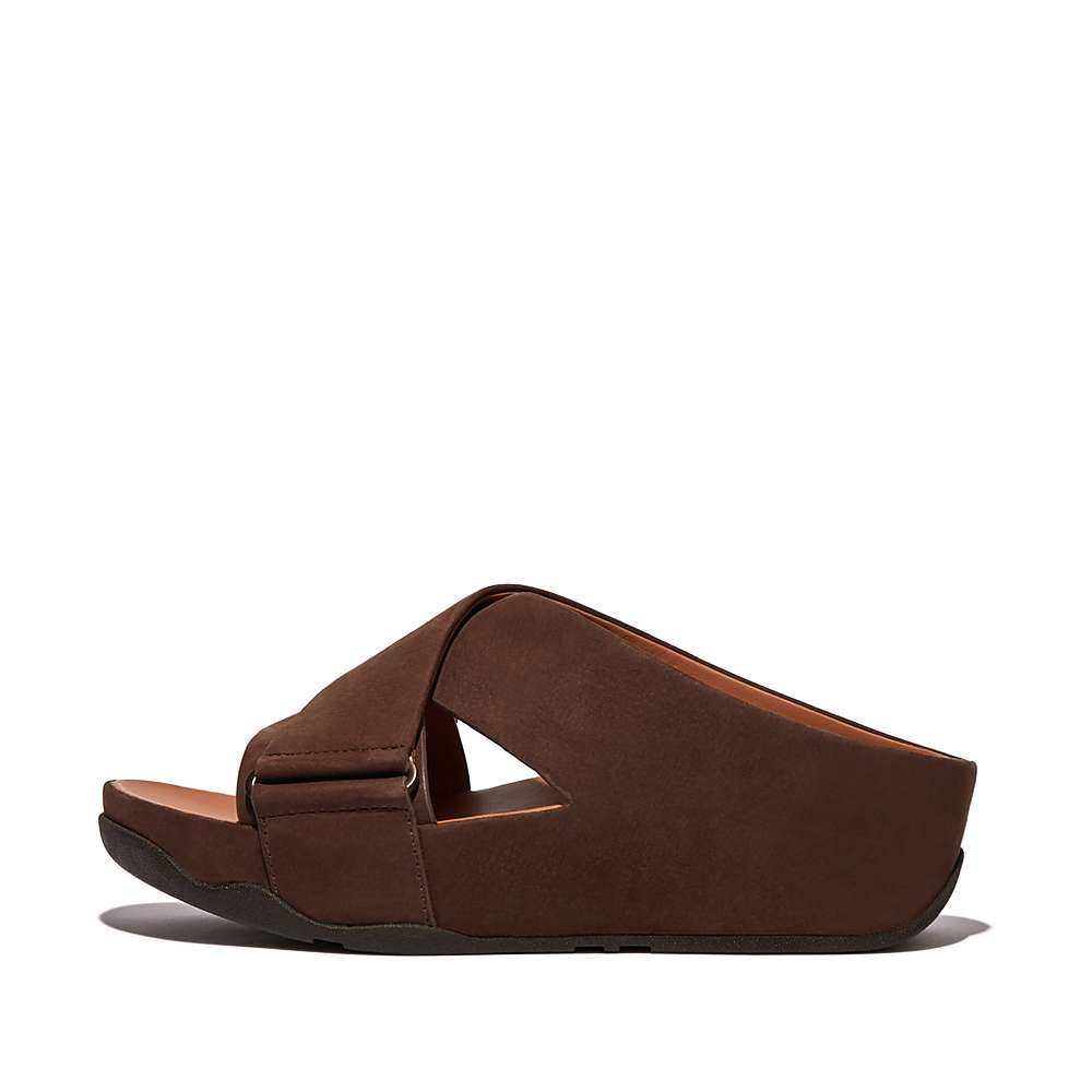 Sandales Fitflop SHUV Nubuck Cross Slides Femme Marron | VTW-579034