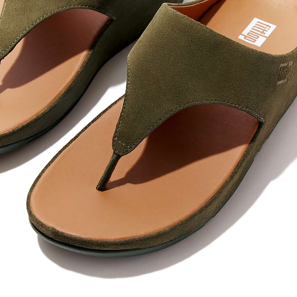 Sandales Fitflop SHUV Suede Toe-Post Femme Vert Olive | CGI-802913