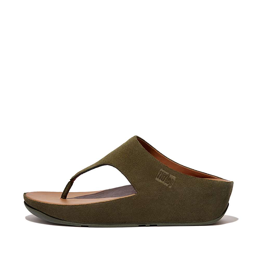 Sandales Fitflop SHUV Suede Toe-Post Femme Vert Olive | CGI-802913