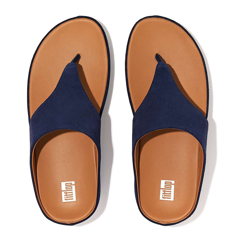 Sandales Fitflop SHUV Suede Toe-Post Femme Bleu Marine | FUE-194537