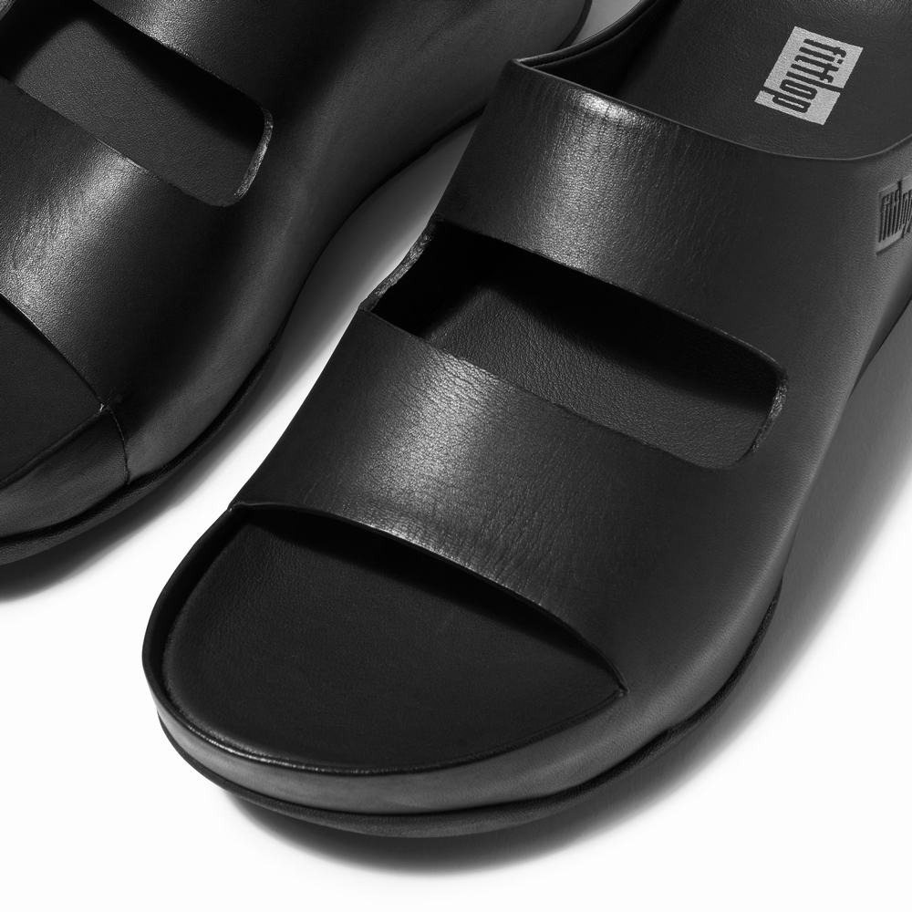 Sandales Fitflop SHUV Two-Bar Leather Slides Femme Noir | APL-314298