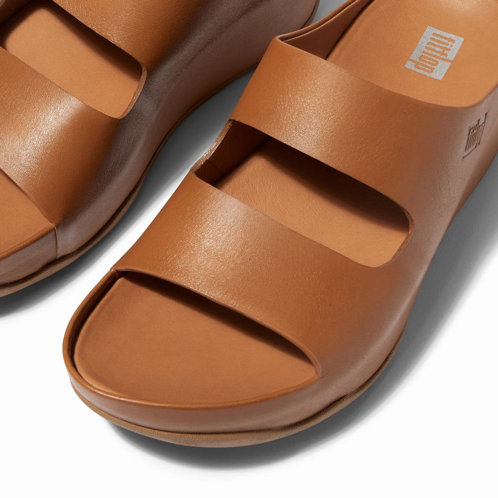 Sandales Fitflop SHUV Two-Bar Leather Slides Femme Marron Clair | BRX-572916