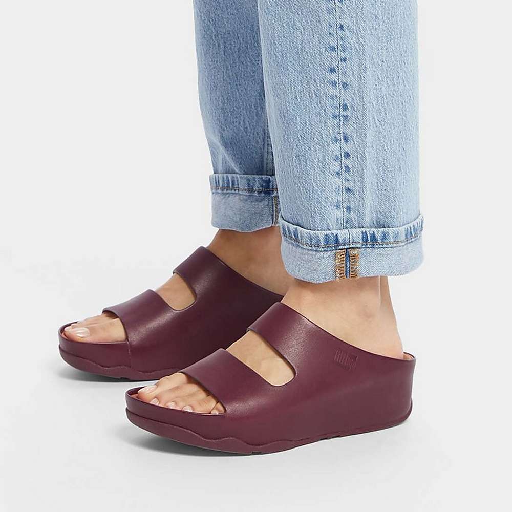 Sandales Fitflop SHUV Two-Bar Leather Slides Femme Bordeaux | ZLC-945138