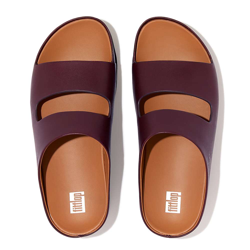 Sandales Fitflop SHUV Two-Bar Leather Slides Femme Bordeaux | ZLC-945138