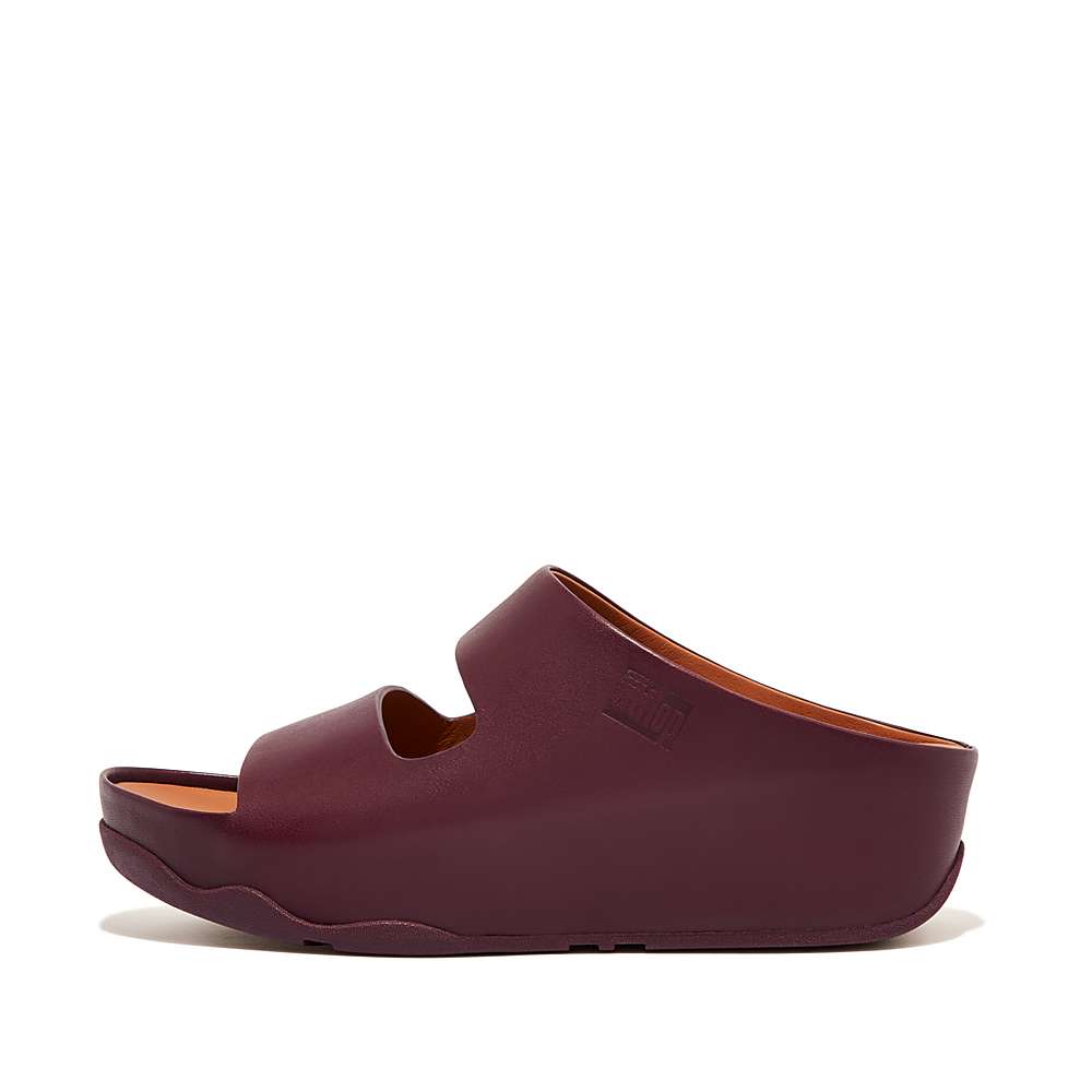 Sandales Fitflop SHUV Two-Bar Leather Slides Femme Bordeaux | ZLC-945138