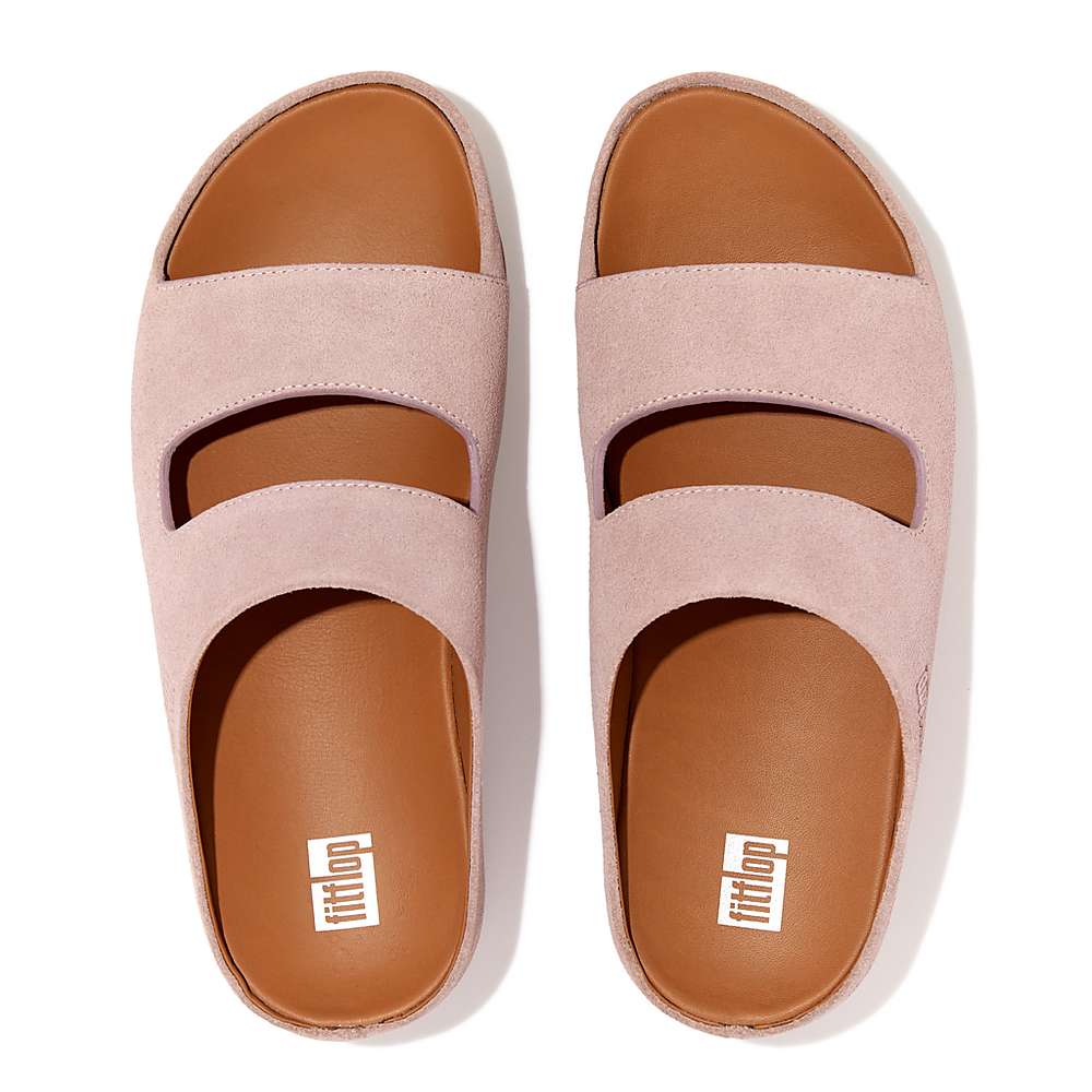 Sandales Fitflop SHUV Two-Bar Suede Slides Femme Rose | OBN-015823