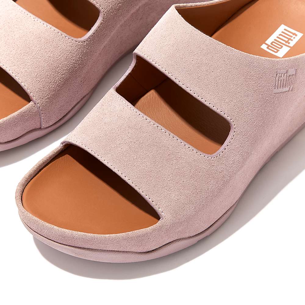 Sandales Fitflop SHUV Two-Bar Suede Slides Femme Rose | OBN-015823