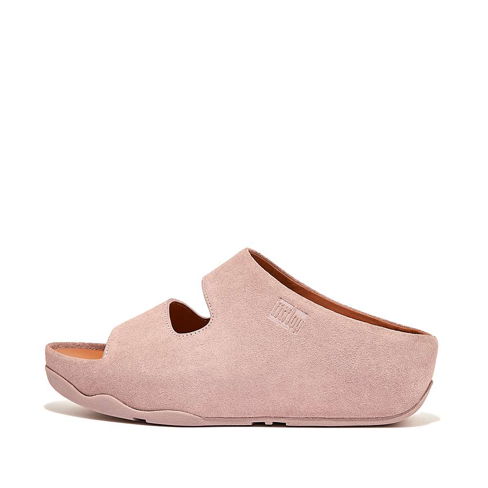 Sandales Fitflop SHUV Two-Bar Suede Slides Femme Rose | OBN-015823