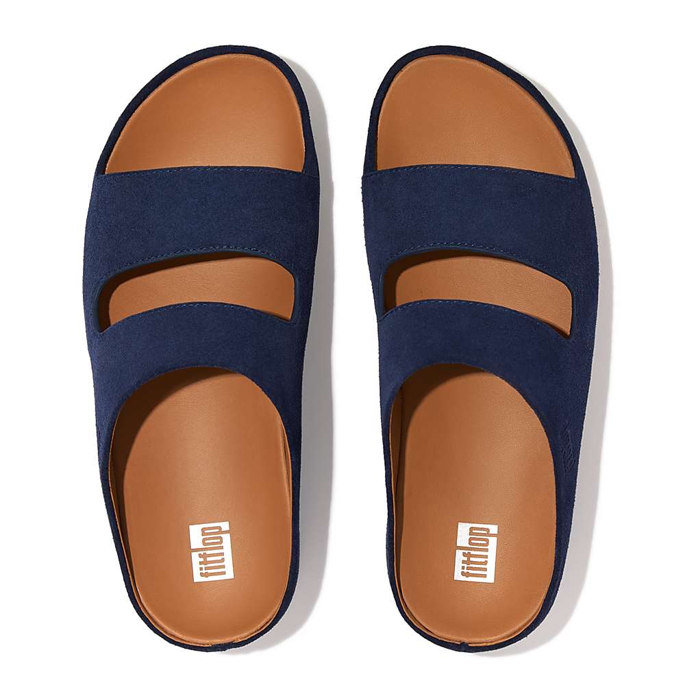 Sandales Fitflop SHUV Two-Bar Suede Slides Femme Bleu Marine | SFG-523046