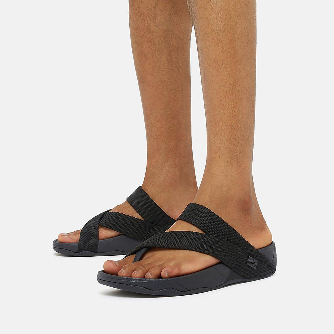 Sandales Fitflop SLING Weave Toe-Post Homme Noir | FAR-325074