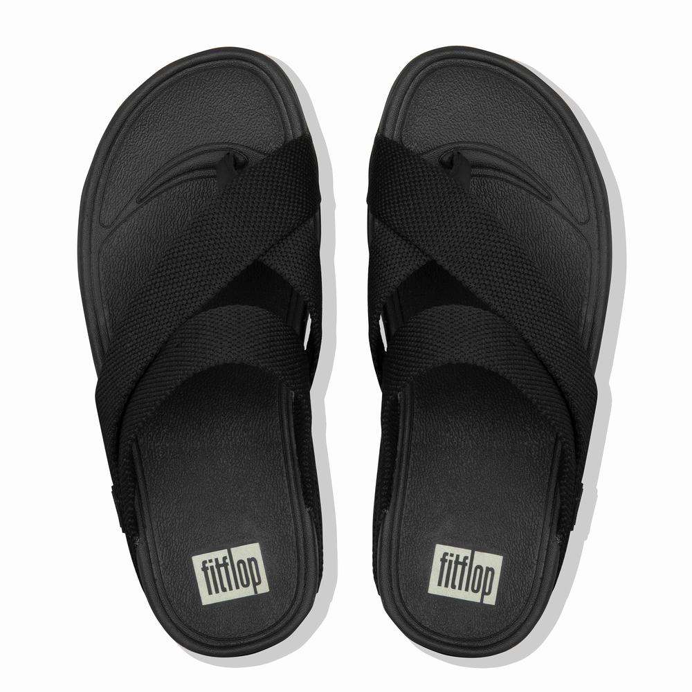 Sandales Fitflop SLING Weave Toe-Post Homme Noir | FAR-325074