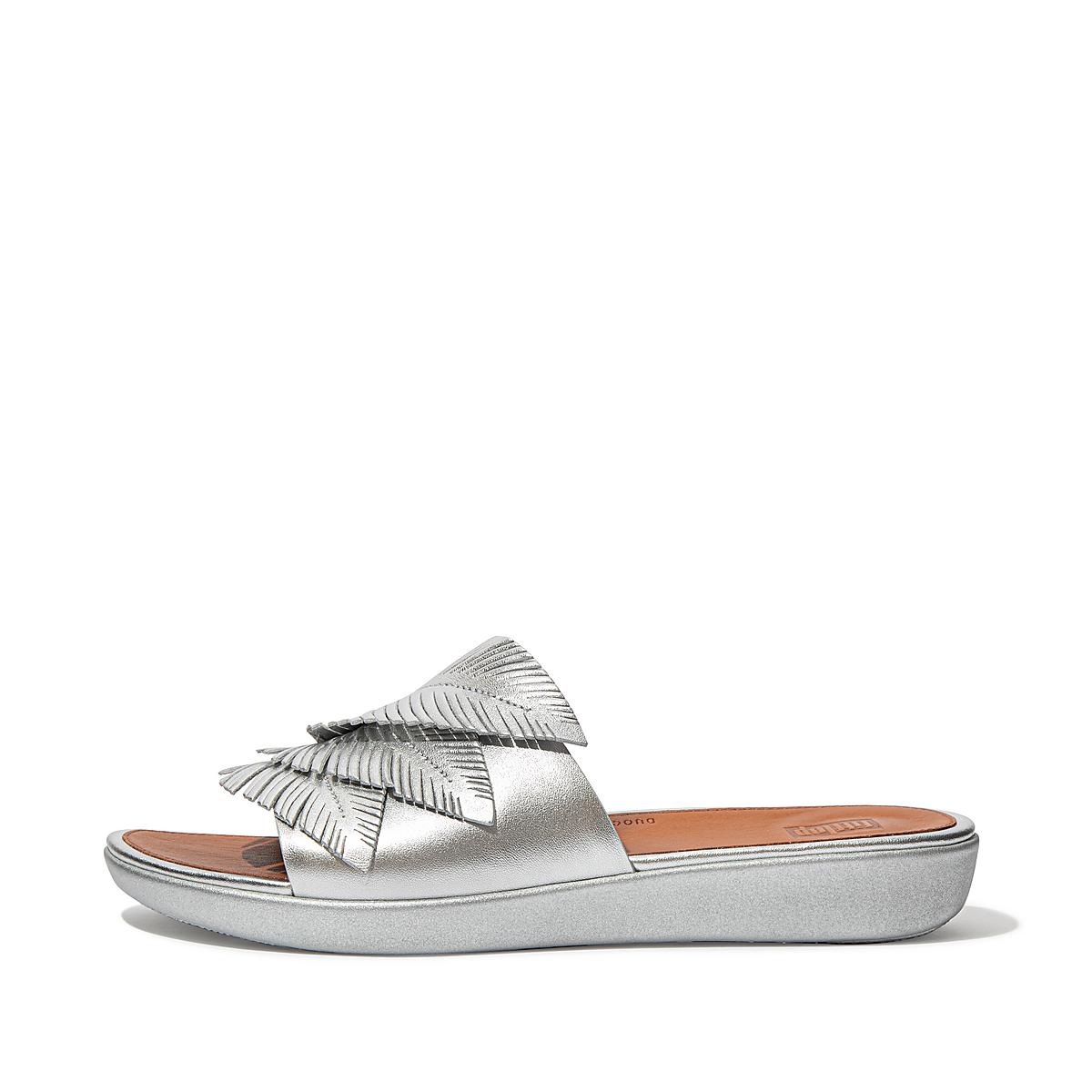 Sandales Fitflop SOLA Feather Metallic Leather Slides Femme Argent | IYT-645370