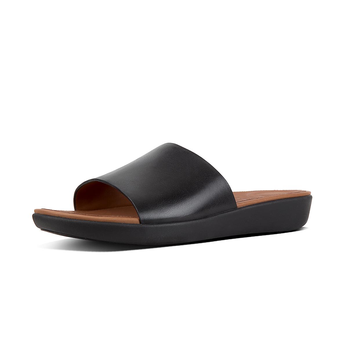 Sandales Fitflop SOLA Leather Slides Femme Noir | WLC-815762