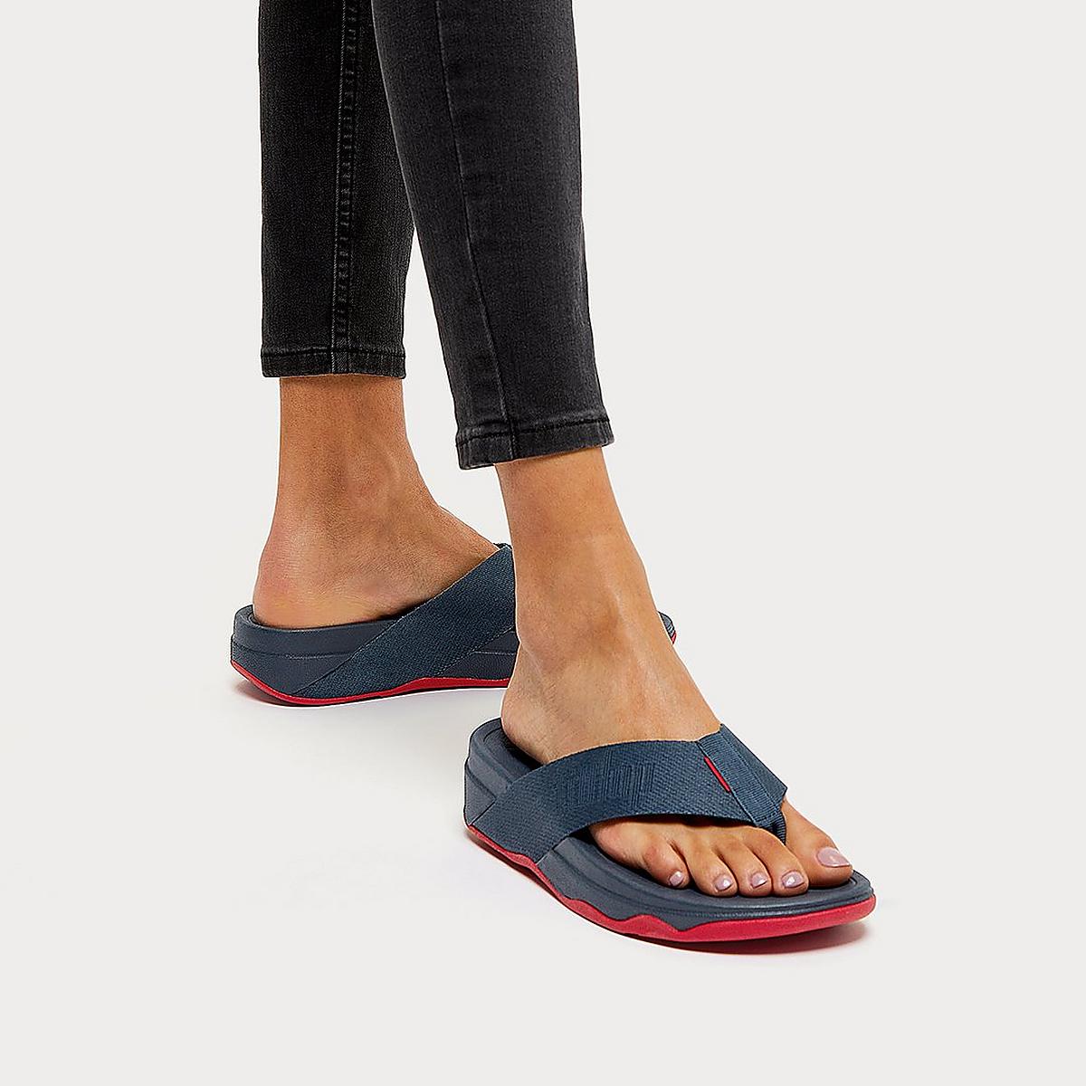 Sandales Fitflop SURFA Woven-Logo Toe-Post Femme Bleu Marine | OWE-842316