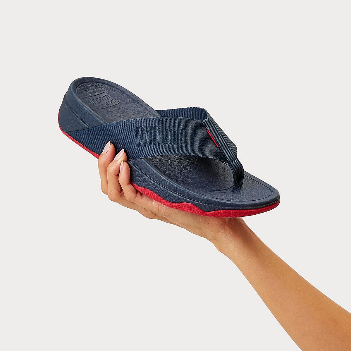 Sandales Fitflop SURFA Woven-Logo Toe-Post Femme Bleu Marine | OWE-842316