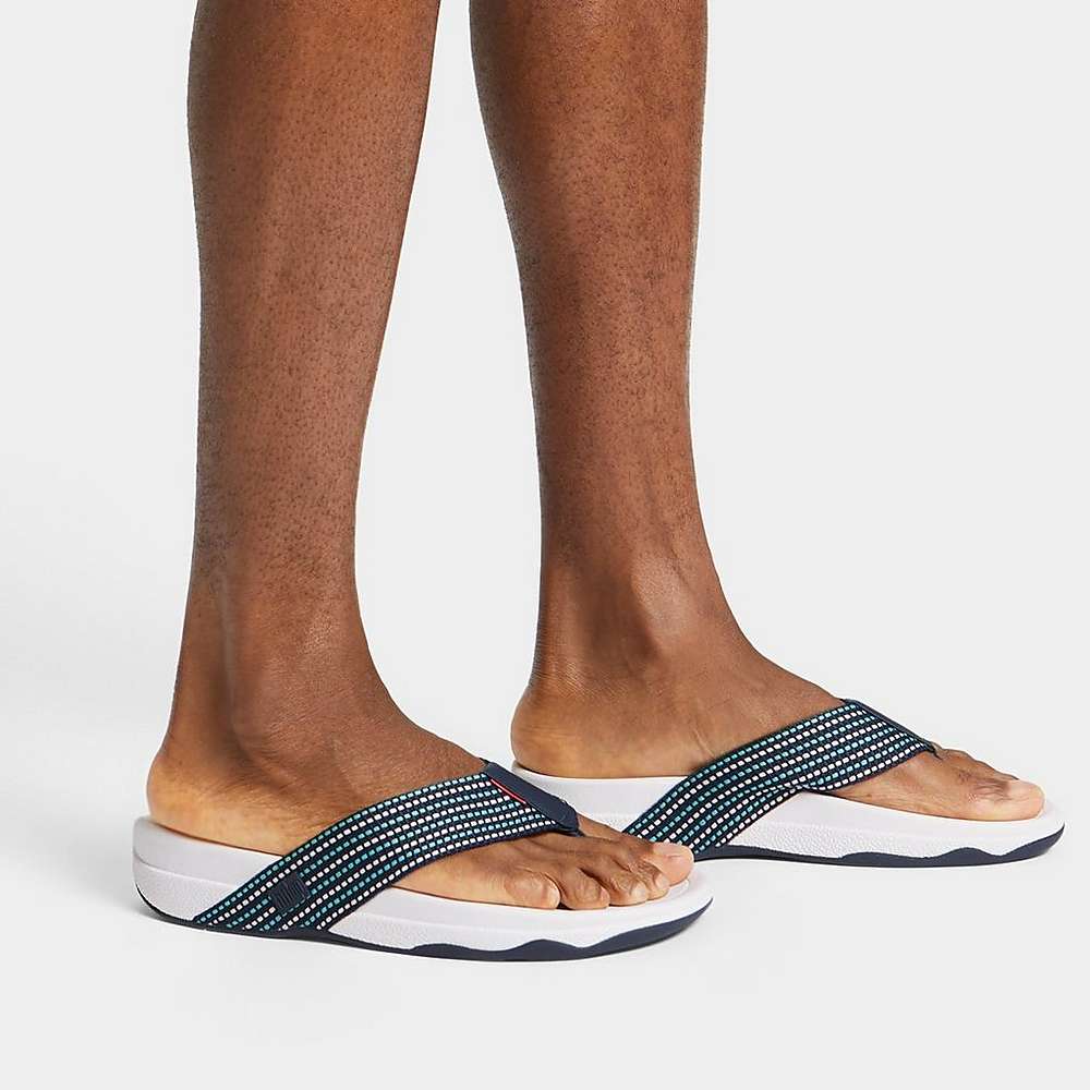 Sandales Fitflop SURFER Stripe Toe-Post Homme Bleu Marine Blanche | AOI-607453