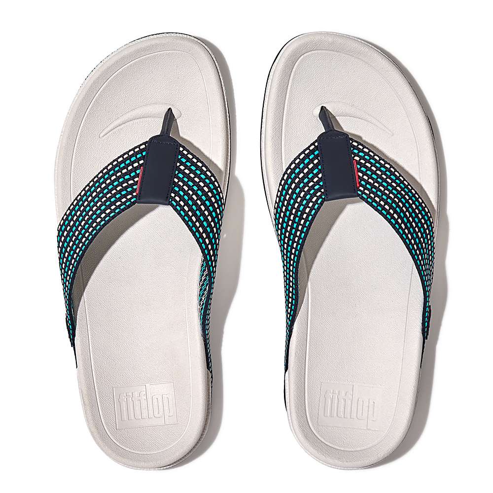 Sandales Fitflop SURFER Stripe Toe-Post Homme Bleu Marine Blanche | AOI-607453