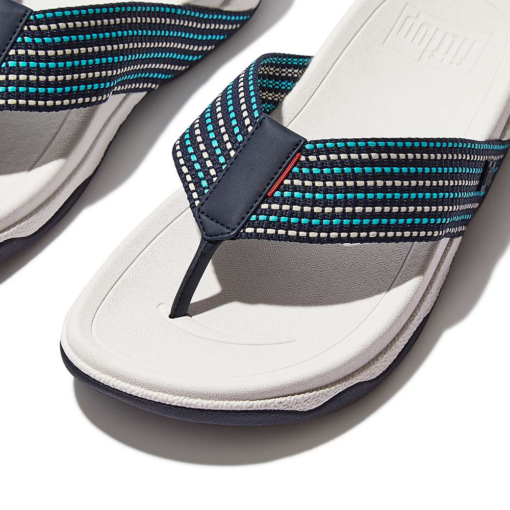 Sandales Fitflop SURFER Stripe Toe-Post Homme Bleu Marine Blanche | AOI-607453