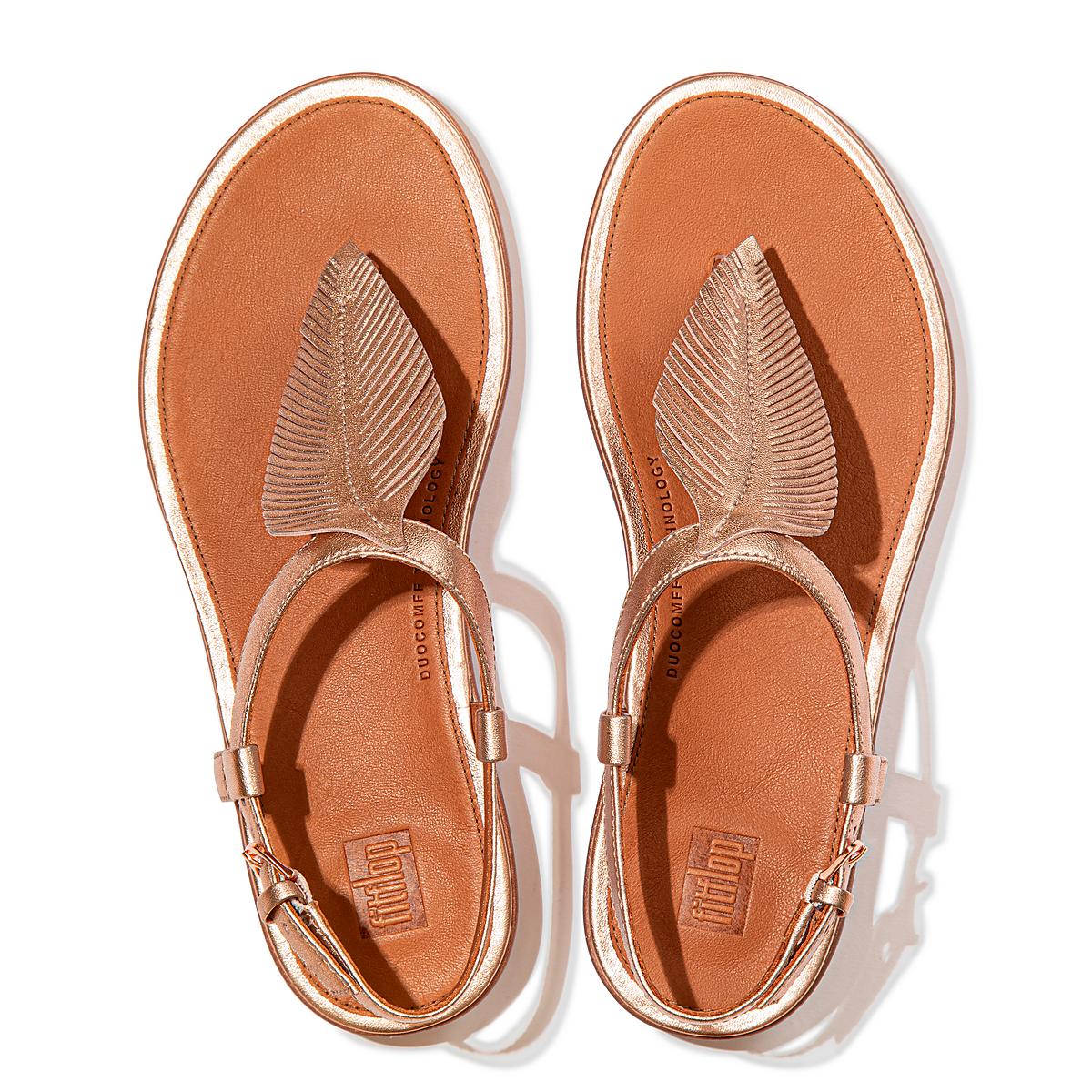 Sandales Fitflop TIA Feather Metallic Leather Back-Strap Femme Rose Doré | BEO-392870