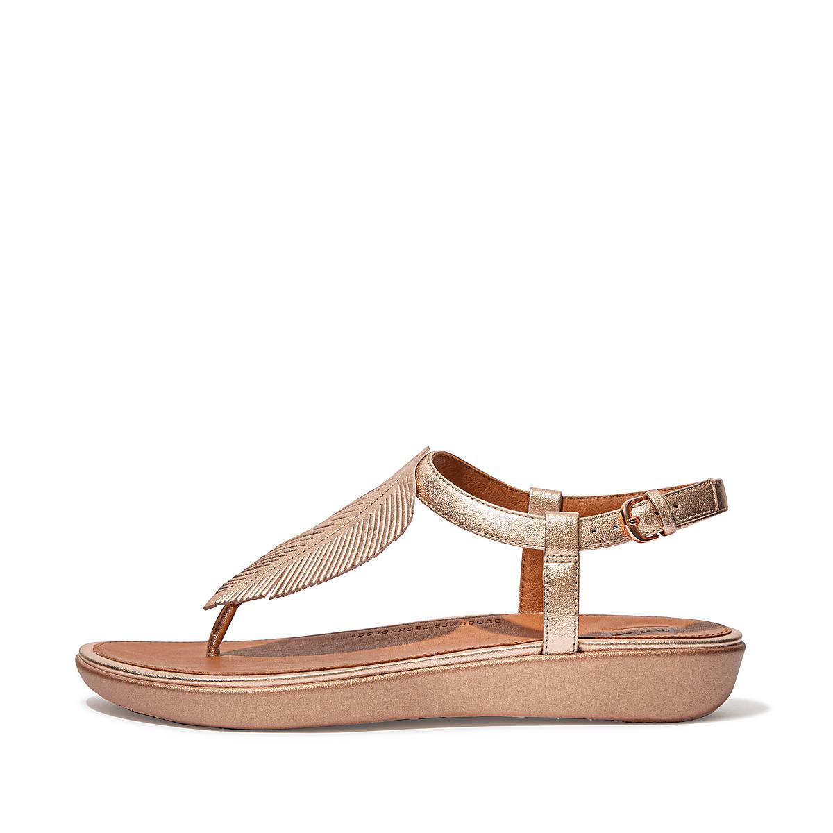 Sandales Fitflop TIA Feather Metallic Leather Back-Strap Femme Rose Doré | BEO-392870