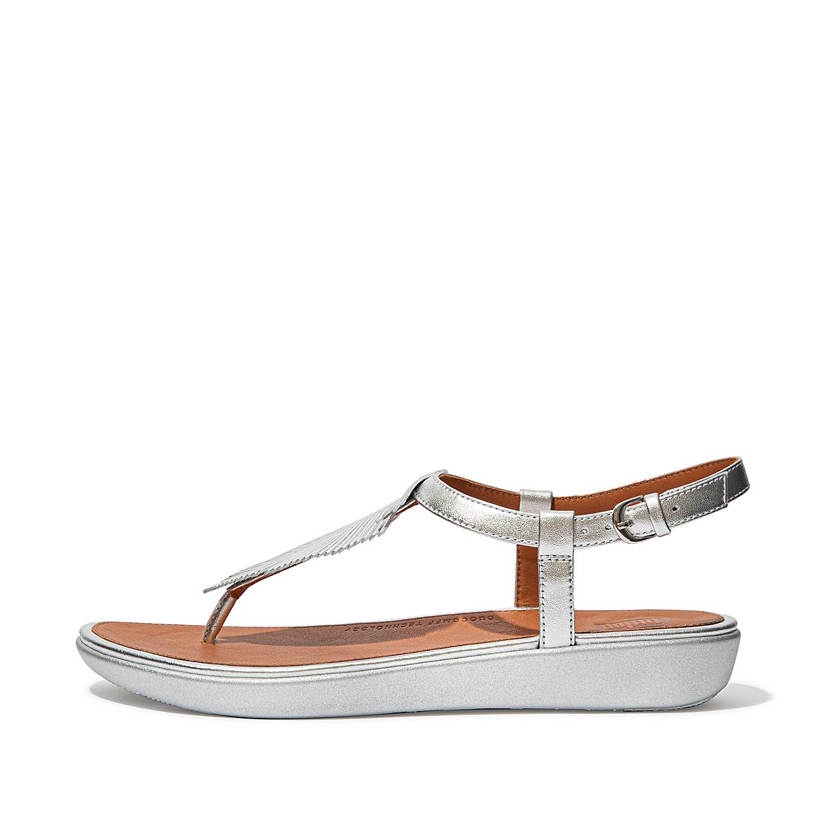 Sandales Fitflop TIA Feather Metallic Leather Back-Strap Femme Argent | FNG-974381