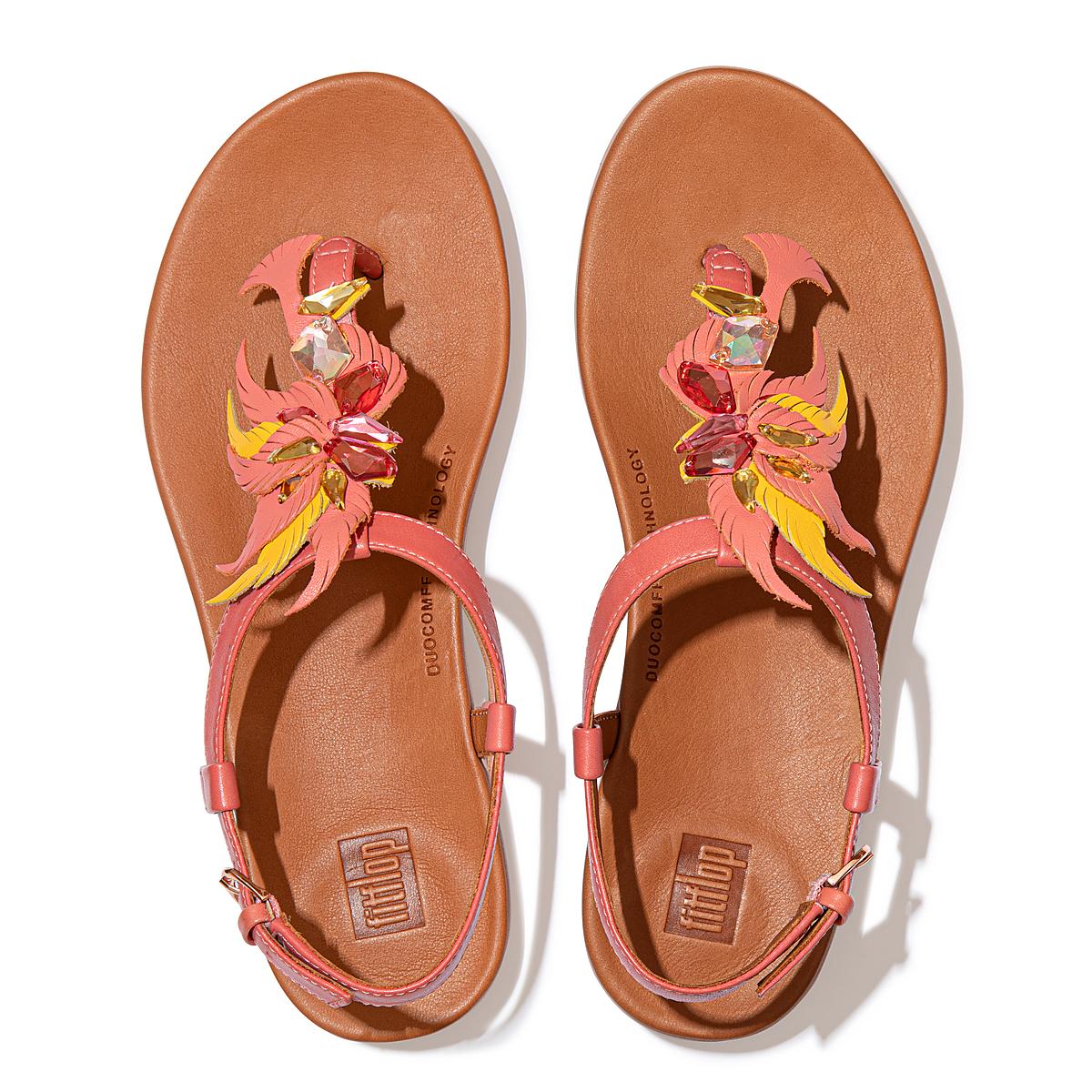 Sandales Fitflop TIA Jewel Feather Leather Back-Strap Femme Rose | EOG-089614