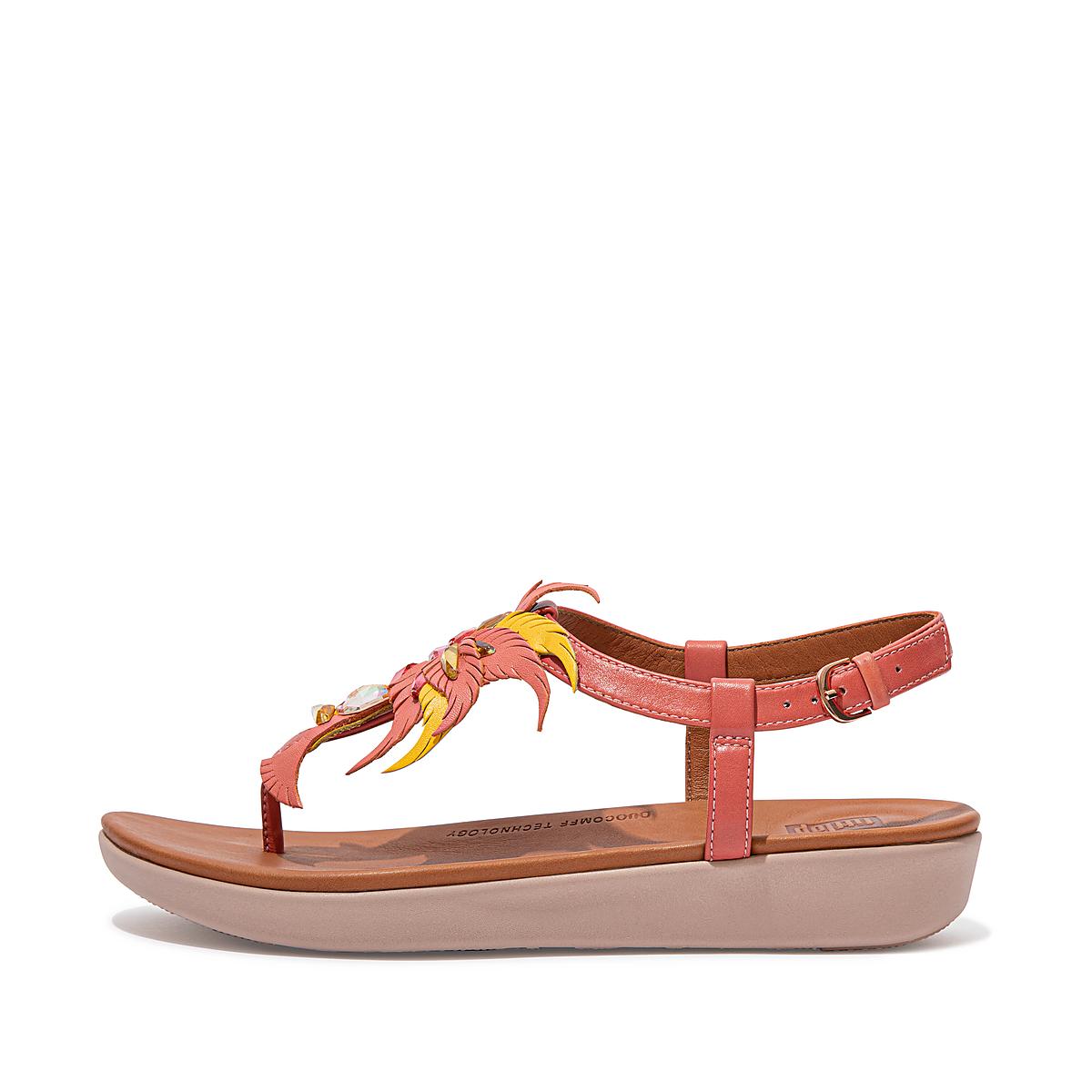 Sandales Fitflop TIA Jewel Feather Leather Back-Strap Femme Rose | EOG-089614