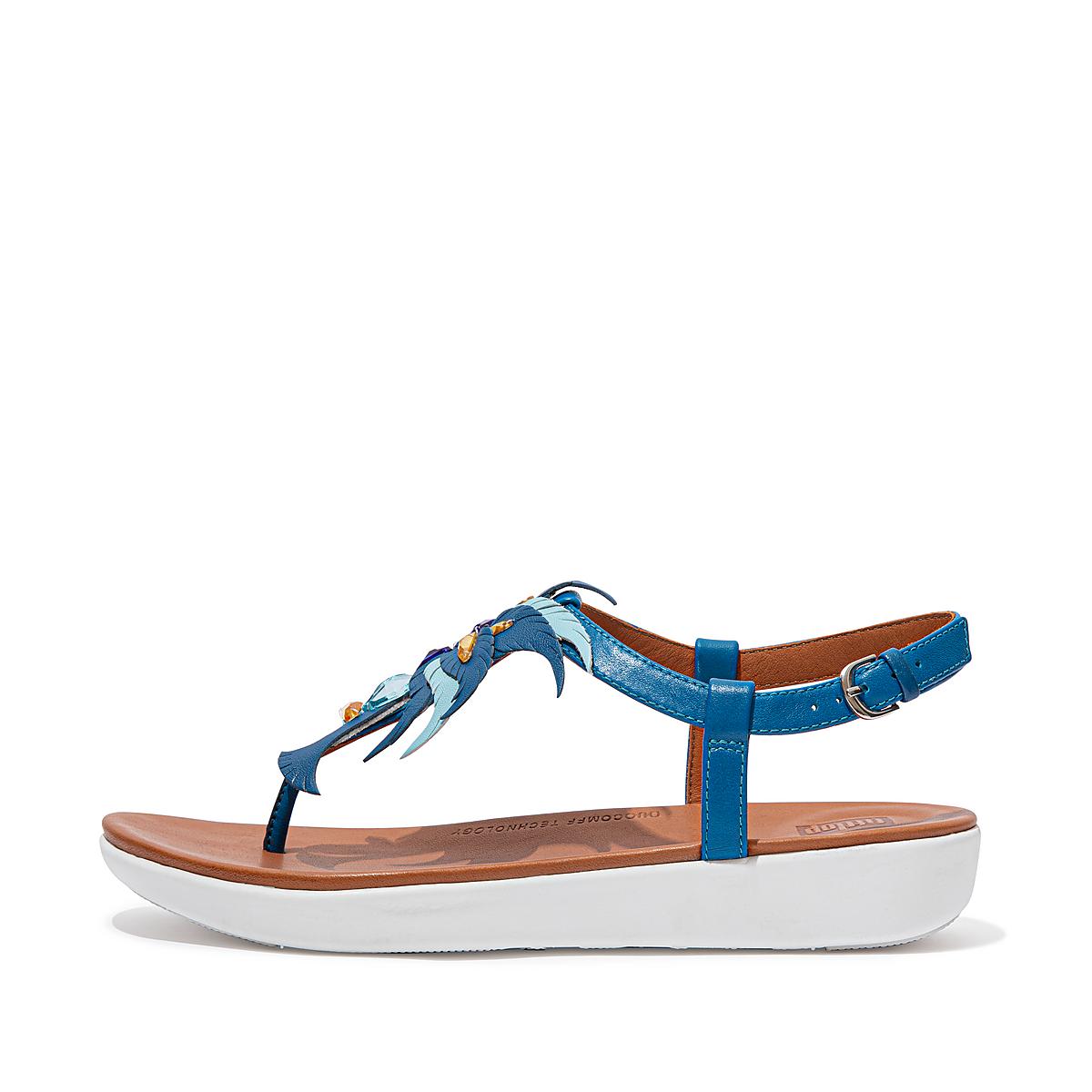 Sandales Fitflop TIA Jewel Feather Leather Back-Strap Femme Bleu | MEN-574629