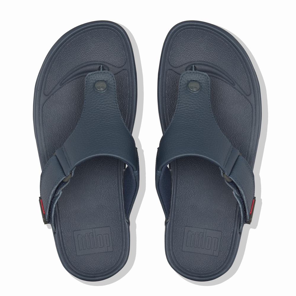 Sandales Fitflop TRAKK II Leather Toe-Post Homme Bleu Marine | AXB-317562