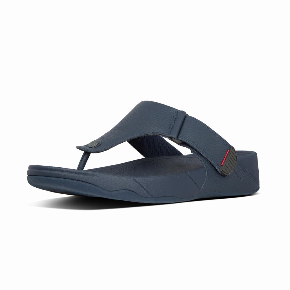 Sandales Fitflop TRAKK II Leather Toe-Post Homme Bleu Marine | AXB-317562