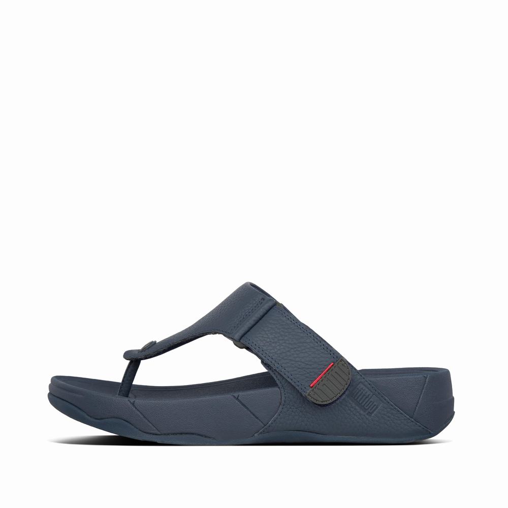 Sandales Fitflop TRAKK II Leather Toe-Post Homme Bleu Marine | AXB-317562