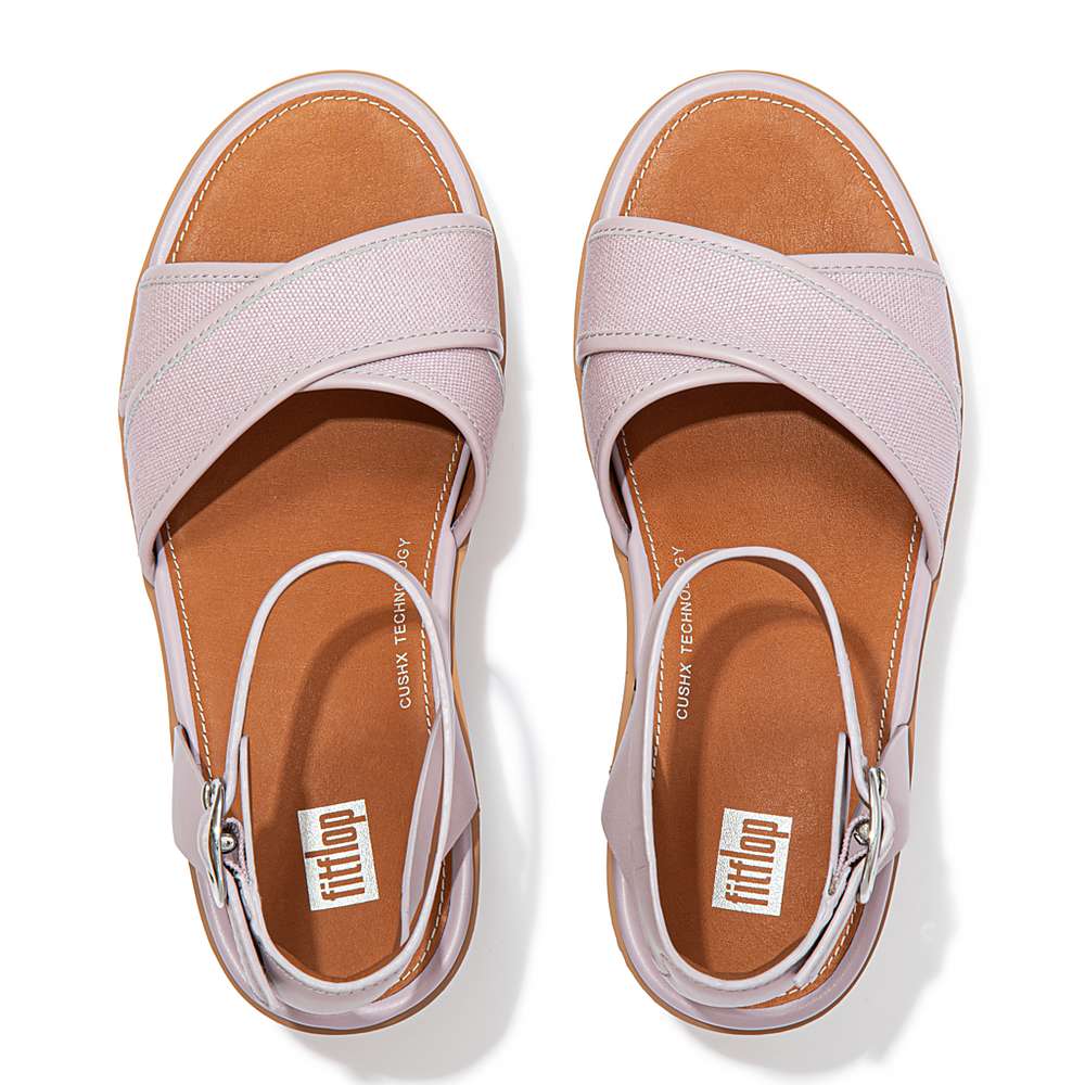 Sandales à Plateforme Fitflop PILAR Canvas Ankle-Strap Femme Rose | BCS-158027