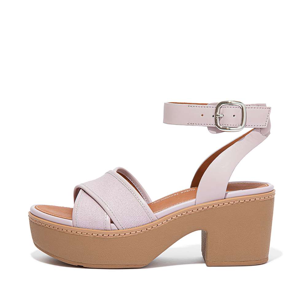 Sandales à Plateforme Fitflop PILAR Canvas Ankle-Strap Femme Rose | BCS-158027