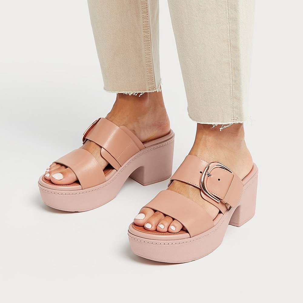 Sandales à Plateforme Fitflop PILAR Leather Slide Femme Beige | ARE-975603