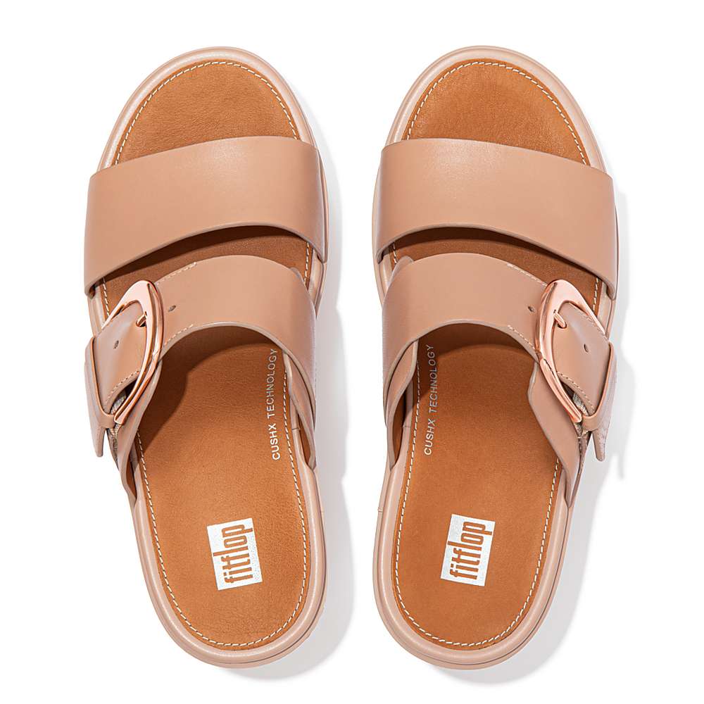 Sandales à Plateforme Fitflop PILAR Leather Slide Femme Beige | ARE-975603