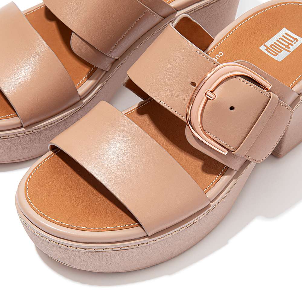 Sandales à Plateforme Fitflop PILAR Leather Slide Femme Beige | ARE-975603